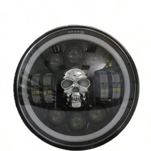 Faro de motocicleta LED con cabeza de calavera de 7 pulgadas con luces de cruce, luces diurnas, luces antiniebla y luces indicadoras para Suzuki Kawasaki Touring Custom - Negro - Ver 10