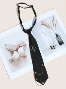 1pc Fashion Women Detachable Star Decor Hollow Out Tassel Black/Red/Green Tie, Suitable For Party, Gift, Holiday, Date, School Outfit