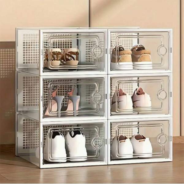 6 scatole portascarpe, organizer per scarpe impilabile, portascarpe e portaoggetti sostitutivo, contenitore per scarpe da ginnastica, contenitore per giocattoli per ingresso, armadio, sotto il letto