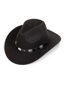Western Cowboy Cowgirl Hat Wide Brim Classic Fedora Hat With Buckle Belt For Women Men - 黑色 - 查看 1