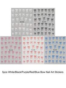 FULL BEAUTY 5 piezas Pegatinas de arte de uñas con lazos blancos y negros adorables, calcomanías de uñas autoadhesivas con diseños de moños para boda, decoraciones de uñas DIY, suministros de manicura - Multicolor - Ver 10