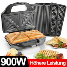 SUPERLEX 3-in-1 Sandwichmaker, Waffeleisen, Kontaktgrill, Spülmaschinengeeignet, Edelstahl, Rutschfeste, Sandwichtoaster für Panini, Waffeln, 900W