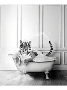 1 件北欧浴室动物海报大象长颈鹿厕所浴缸黑白帆布画复古墙壁艺术画家居装饰无框 - 彩色 - 查看 14