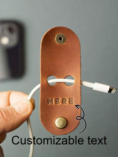 Custom Leather Cable Organizer Clip – PU Leather Cord Keeper With Adjustable Magnetic Fixator, Minimalist Aesthetic, Convenient Desk Cable Storage, Personalizable, Ideal For Charging Cables, Earphones, Travel & Office Use, Perfect Gift For Tech Lovers, Father's Day & Christmas