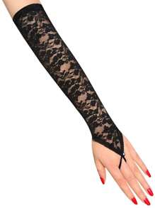 1 Pair Ditsy Floral Elegant Polyester Sheer Fingerless Gloves With Rhinestones, Breathable & Lightweight For Casual, Party, All Seasons