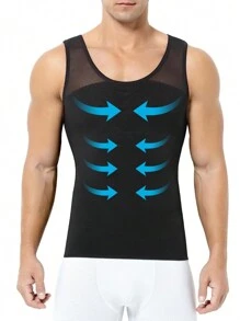 Men Breathable Mesh Chest Binder Tank Gynecomastia Compression Shirt To Hide Man Boobs Moobs Shaper Slimming Shapewear Shirt Singlet Dad Bod Sports Gym Workout - Black - View 1