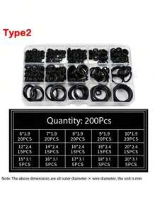 200/225pcs Oil-Resistant Rubber O-Rings Combination Set In 18 Sizes For Sealing Gaskets,Perfect For Automotive, Plumbing, And Air/Gas - Black - View 8