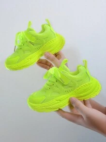 1 Pair Unisex Kids' Solid Color Sports Shoes, Hook And Loop Design, Lightweight, Casual Wear, Suitable For Spring & Autumn - Green - View 5