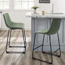 26 Inch Bar Stools Set Of 2,Counter Height Bar Stools With Back, Modern PU Leather Stools With Metal Leg And Footrest,Dining Chairs For Kitchens Island,Armless Pub Stools For Rustic Bar - 綠色 - 查看 4
