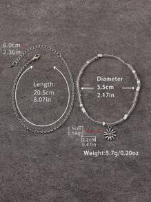 2pcs Simple Fashionable Daisy Pendant & Bead Anklet Set, Suitable For Women Beach Holiday Daily Wear - Multicolor - View 3