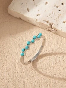 1只改良版的藍綠松石泡沫洞穴人魚之吻指環,新娘珠寶禮物 - 復古銀色 - 查看 4