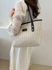 Grass Woven Tote Bag For Women, Fashion Vacation Beach Shoulder Bag, Large Capacity Handbag For Daily Use & Commuting
