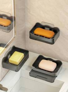 1/2pcs 13.3 Cm X 8.3 Cm Wall-Mounted Soap Dispenser In Grey, Made Of Plastic Material With A Tool-Free Installation Process. Its Minimalist And Elegant Design Makes It Suitable For Bathrooms, Toilets, And Kitchens. It Comes Equipped With A Tray And A Drainage Hole. Home Bathroom Decor Fall Decor Back To School - Grey - View 6