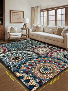 1pc Bohemian Vintage Design Area Rug, Padrão Geométrico Poliéster Grosso Loop Pile Retangular Fácil Cuidado Lavável Antiderrapante Backing Carpet Para Sala de Estar, Corredor, Cabeceira, Sala de Estar, Quarto, Escritório, Cozinha, Decoração de Casa de Fazenda