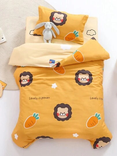 3 件套数码印花幼儿园床上用品套装（1 件羽绒被套 + 1 件床垫保护套 + 1 件枕套），儿童午睡床单，亲肤拉绒床垫套床上用品套装，360 度防滑