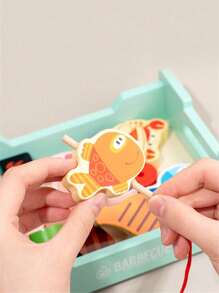 Asador para barbacoa multifuncional y divertido para niños de 3 en 1, juguetes de cocina interactivos para padres e hijos, set familiar simulado, bloques de construcción con cuentas, juegos de cuerdas musicales, juguetes familiares para niños y niñas, regalos de cumpleaños y navidad, disponible en opciones azul y rosa - Multicolor - Ver 10