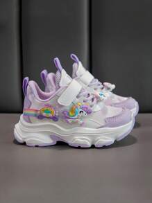 女童运动鞋春秋新款钩环童鞋厚底中大童休闲卡通运动鞋校园跑步鞋幼儿厚底运动鞋 - 紫色 - 查看 3
