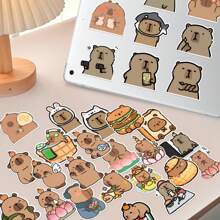 64pcs Capybara Stickers Cute Brown Stickers, Vinyl Stickers For Laptop,Decorate Party Skateboard Phone Case Water Cup Guitar Sticker Sticker Can Diy Sticker