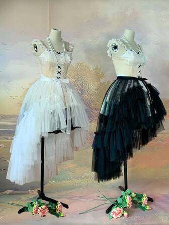 1 pieza Falda de peplum asimétrica con bajo asimétrico, estilo esmoquin con parte delantera corta y parte trasera larga, adecuada para boda, fiesta, actuación, cosplay, fotografía, baile, disfraz de Halloween, ropa de mujer para otoño