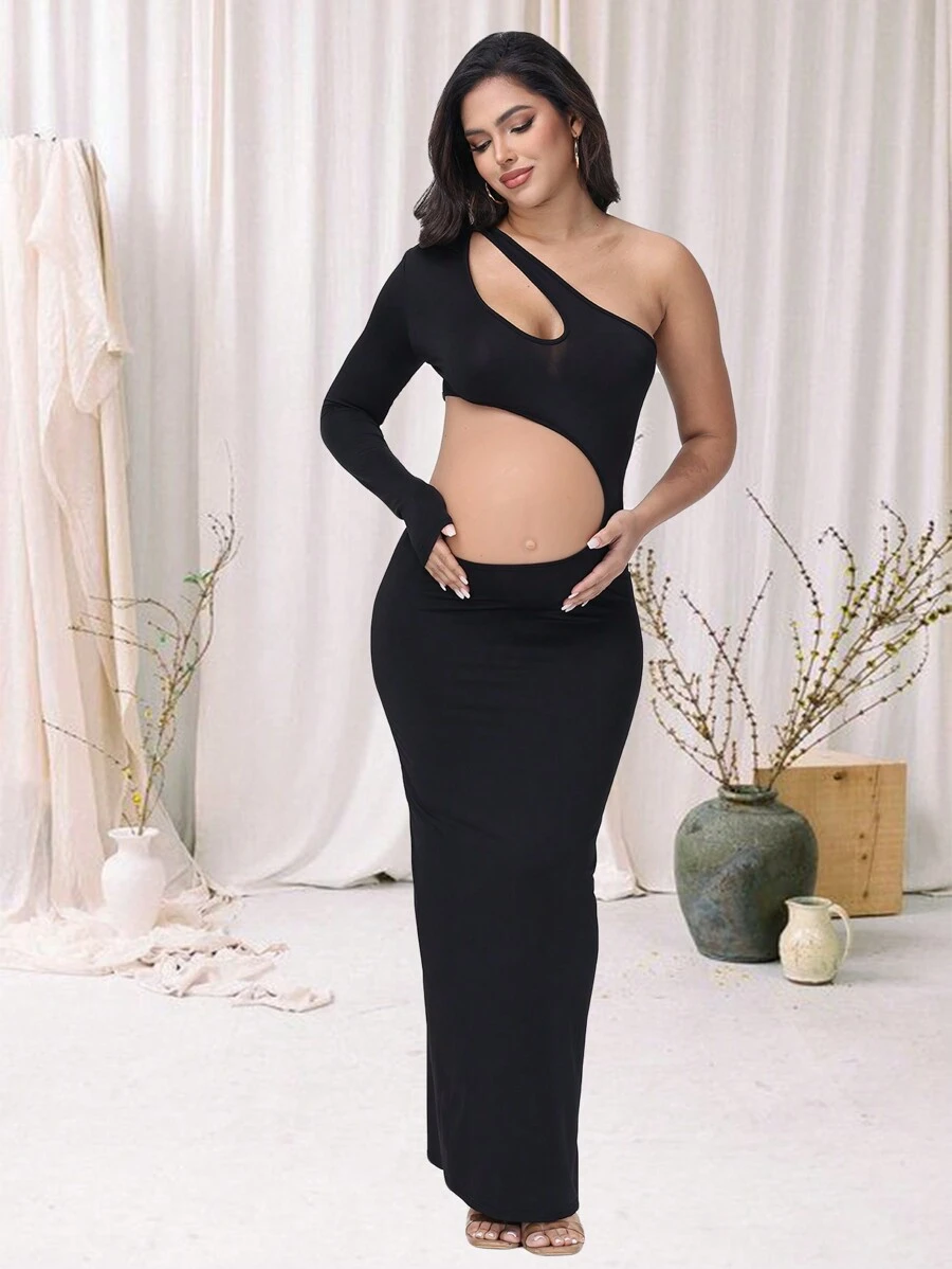 孕妇单肩长袖露肚长裙婴儿洗澡礼服适合拍照