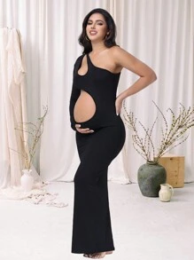 孕妇单肩长袖露肚长裙婴儿洗澡礼服适合拍照