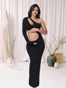 孕妇单肩长袖露肚长裙婴儿洗澡礼服适合拍照