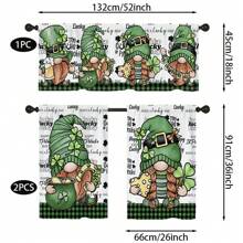 1 件/2 件绿色妖精与钱罐和三叶草印花装饰小窗帘卡通传统风格涤纶杆口袋印花窗帘帷幔套装 52 英寸 * 18 英寸，26 英寸 * 36 英寸圣帕特里克节主题四季厨房窗帘咖啡厅客厅办公室卧室家居装饰 - 彩色 - 查看 4