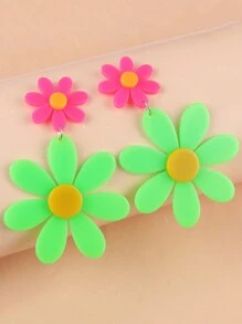 1 Pair Vacation Style Neon Color Block Sunflower Resin Women Earrings - Fluorescent Color Splicing Sunflower - View 16