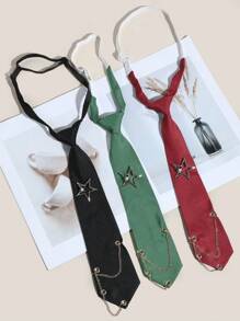 1pc Fashion Women Detachable Star Decor Hollow Out Tassel Black/Red/Green Tie, Suitable For Party, Gift, Holiday, Date, School Outfit