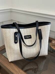 Grass Woven Tote Bag For Women, Fashion Vacation Beach Shoulder Bag, Large Capacity Handbag For Daily Use & Commuting