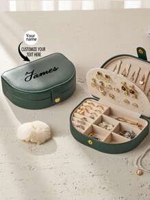 1pc 3-Tier Jewelry Organizer Box, Large Capacity Multi-Purpose Custom Personalized Name/Text Jewelry Storage Box PU Leather High-End Exquisite Earrings Necklace Multi-Compartment Jewelry Box - Ideal Gift For Bridesmaids, Birthday, Anniversary, Valentine's Day, Wedding, Best Friend, Mom, Wife, Excellent For Travel