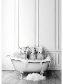 1 件北欧浴室动物海报大象长颈鹿厕所浴缸黑白帆布画复古墙壁艺术画家居装饰无框 - 彩色 - 查看 45