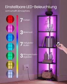 VASAGLE Eckregal 5 Ebenen, Bücherregal mit einstellbarer LED-Beleuchtung