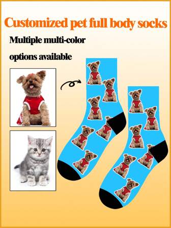 زوج من الجوارب المخصصة للأطفال من عمر 1-16 سنة، مع صور كاملة لأجسام الحيوانات بشكل جذاب. جوارب فريدة مثل صور الجراء والقطط