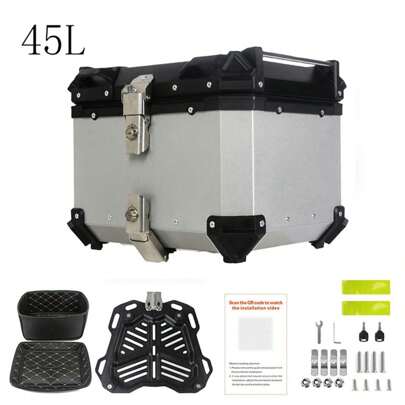 45L Motorcycle Top Case, Aluminum Alloy Waterproof Motorbike Top Box With Base Plate And Installation Accessories, Universal Motorcycle Trunk