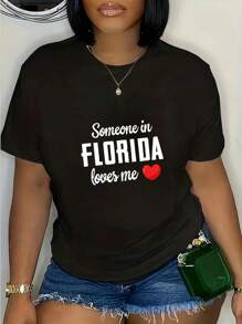 100% Cotton Casual Tshirt Someone In Florida Loves Me T-Shirt