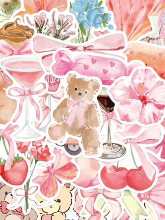 50pcs Pink Series Stickers For Laptop, Notebook, Phone Case, Decoration Back To School