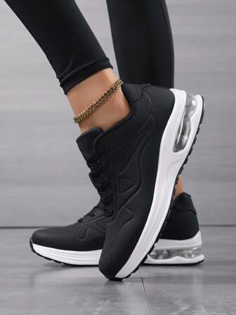 Outdoor All Season New Leather Air Cushion Casual Sports Sneakers For Men & Women, Thick Sole Comfortable Travel/Running Shoes