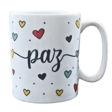 Caneca 300ml - PAZ - Porcelana Decorada - Branco - Visão 1