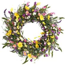 J'FLORU Spring Wreath 24 Inch Summer Wreaths For Front Door Artificial Flower Wreath With Daisy And Lavender For Indoor Outdoor And Easter CelebrationMother's Day Easter