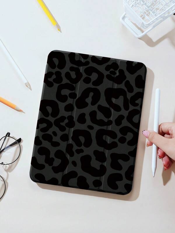 Cheetah,Leopard Print 1pc Black Leopard Print Flat Protective Case, Compatible With IPad 10.2 Inch, IPad Pro 11 2021/2020/10th Gen, IPad Mini 4/5/6, Galaxy Tab A8 10.5 Inch 2022, Matepad 10.4/Tab, With Pencil Slot, Anti-Drop, Tablet Stand