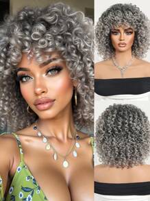 Fluffy Little Curly Wig Gradient Silver Gray 12 Inch Short Curly Wig Synthetic Heat Resistant Fiber Wig Ladies Wig Perfect For Holiday Travel Family Gatherings Everyday Wear Use