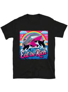Oversized Style For Women, Eat The Rich Tshirt, Whale Tshirt, 90s Orca Funny Whale Yacht, Eat The Rich Whale V3, 90s Animal Retro Tee, Loose Type Shirt For Women, Perfect For Holiday Parties Or Gift Giving, Soft And Comfortable - 黑色 - 查看 3
