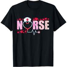 Nurse Valentines Day Hearts Love Women Valentines Day Nurse T-Shirt, Oversized Short Sleeve Classic Heavy Cotton T Shirt Printed Graphic Tee Men Women's Casual Short-Sleeved Top