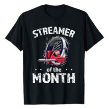 Streamer Of The Month Funny Gaming Headset Streamer T-Shirt, Women's Printed T-Shirt 220g, 100% Cotton, Retro Fashion Street Women's Short Sleeves, Round Neck Casual Women's Outdoor Short Sleeves, Daily Four Seasons Wear, Holiday Gifts