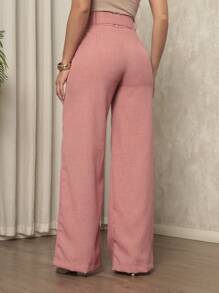 Women's Linen Material Trousers With Belt - Party Punch - View 2