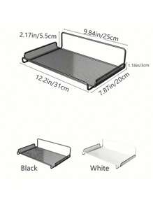 1pc White/Black 2PCS Black And White Stainless Steel Floating Rack, Wall Mounted Bracket Rack, Space Saving, Adjustable, , With Rhinestone Free Installation, Suitable For Storage Cabinets In Living Rooms, Kitchens, Bathrooms, Shelves With Built-In Hooks