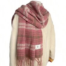 1 件女士加厚柔软格子围巾/披肩，多功能冬季颈部保暖器，2025 年新品 - 粉色 - 查看 10