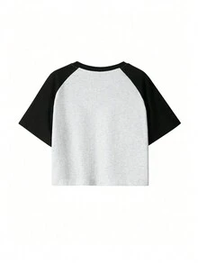 Women's Summer Fashion Hand-Drawn Rabbit & Heart Print Casual Raglan Sleeve Short T-Shirt, Valentine's Day Limited Edition - Multicolor - View 2