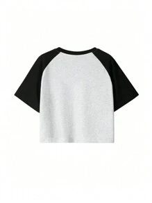 Women's Summer Fashion Hand-Drawn Rabbit & Heart Print Casual Raglan Sleeve Short T-Shirt, Valentine's Day Limited Edition